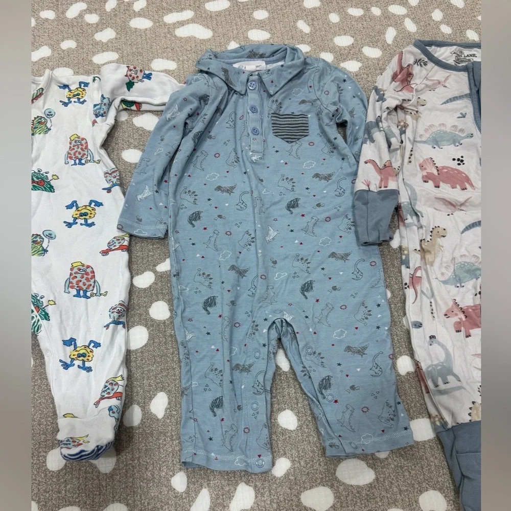 Lot of 7 bamboo footies coverall baby boy angel dear cath kid hat dinosaur zippy